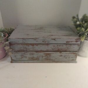 Vintage Upcycled Gray Rustic Jewelry Box with Red Velvet Lining